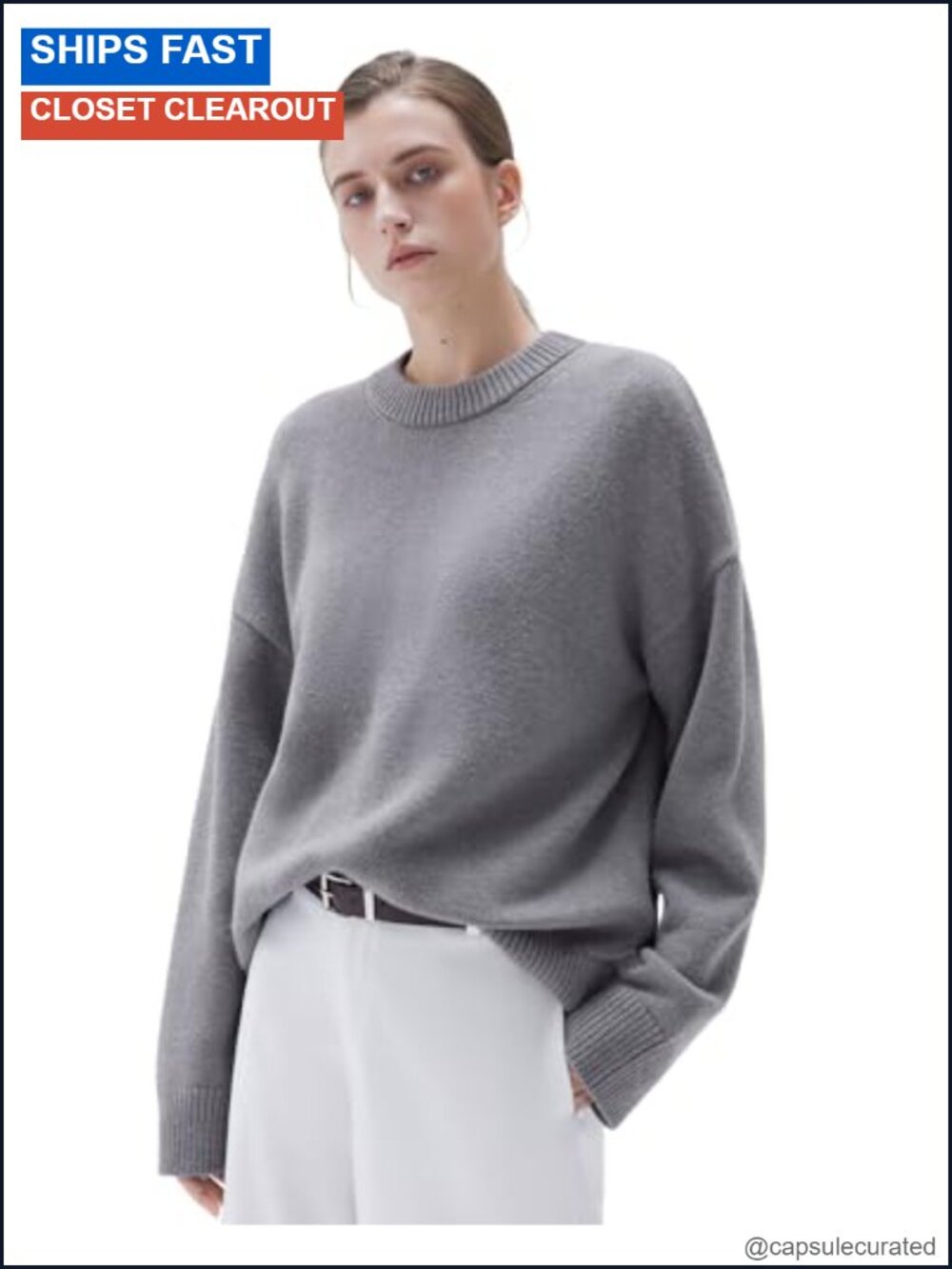 Women 15% Cashmere Blend Oversized Crew Neck Pullover Sweater